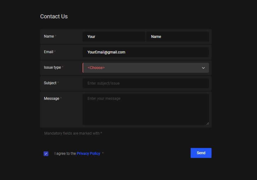 Screenshot Of Contact Us Page