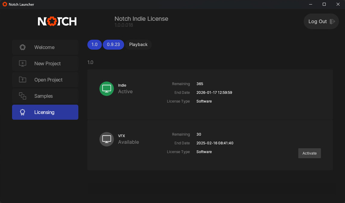 My Licenses view in Account