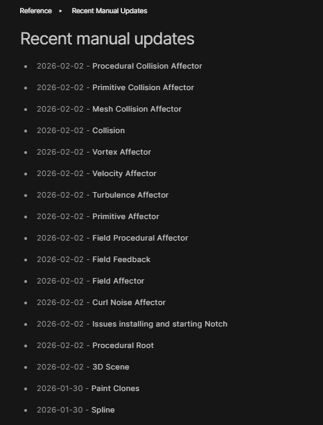 Recent manual updates